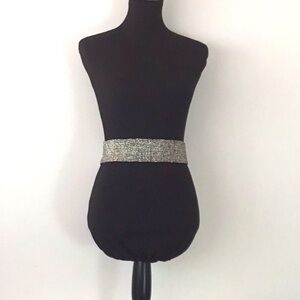 Cocobelle, Woman’s Silver Elastic Belt, Rhinestones, Sparkle, Glitzy Whimsical